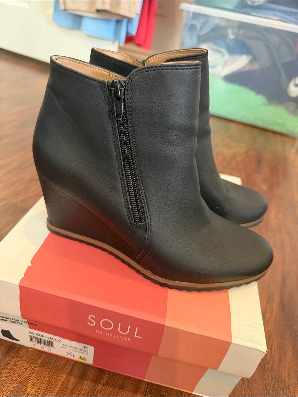 SOUL Naturalizer Black Wedge Ankle Boots with Side Zip